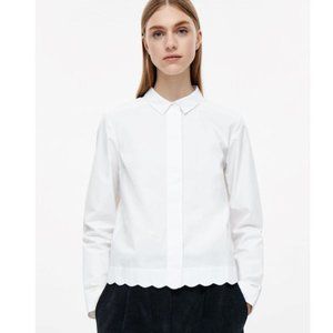 COS Scalloped Hem Shirt size XS EUR 34 White Cotton Collared Button Down